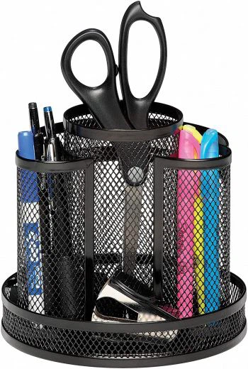 Black Mesh Spinning Desk Organizer