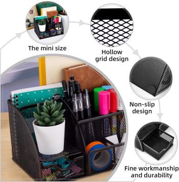 6 Compartments Mesh Desk Organizer With Drawer